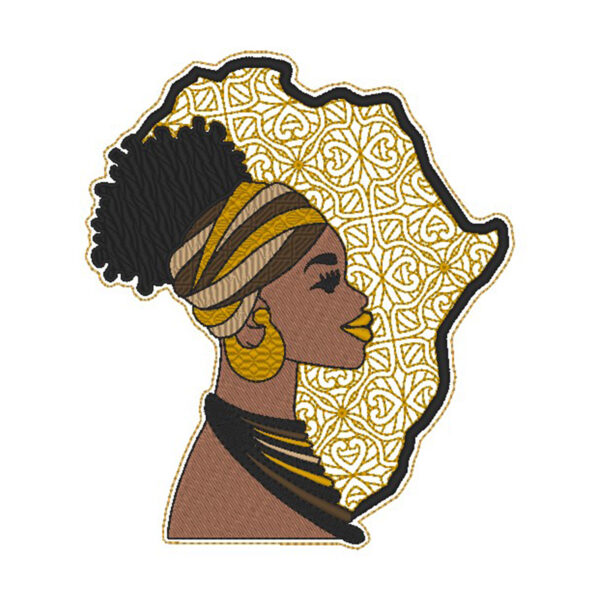 AfricanWomanEmbroidery2 PhotoStitchExampleWhtBckGr Stunning Afro Woman Embroidery with Decorative Fill and African Continent Design