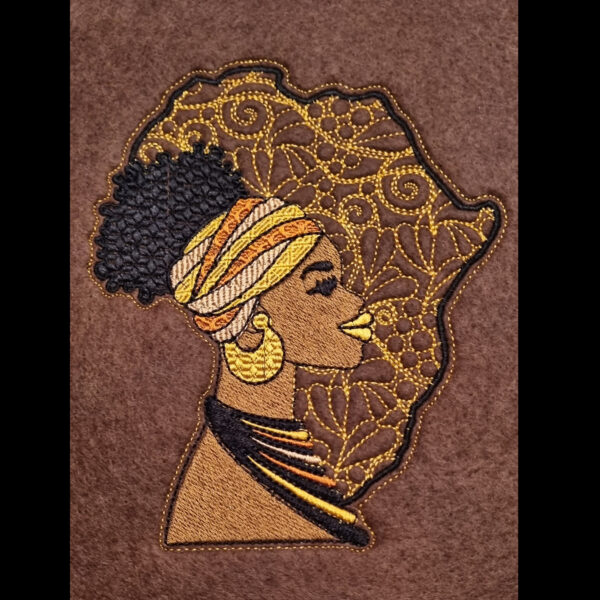 AfricanWomanEmbroidery2 RealStitchExample Stunning Afro Woman Embroidery with Decorative Fill and African Continent Design