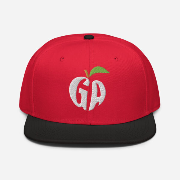 snapback-black-red-red-front-68068fd222d62.jpg Get Noticed with the Stylish GA Snapback Hat - Perfect for Any Occasion
