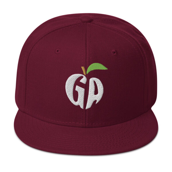snapback-burgundy-maroon-front-68068fd22a4dc.jpg Get Noticed with the Stylish GA Snapback Hat - Perfect for Any Occasion
