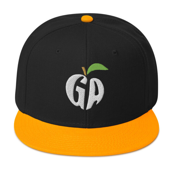 snapback-gold-black-black-front-68068fd228c43.jpg Get Noticed with the Stylish GA Snapback Hat - Perfect for Any Occasion