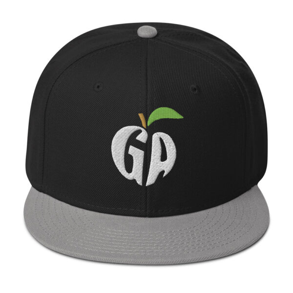 snapback-gray-black-black-front-68068fd2268cc.jpg Get Noticed with the Stylish GA Snapback Hat - Perfect for Any Occasion