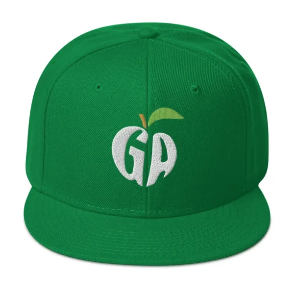 snapback-kelly-green-front-68068fd2355e7.jpg Get Noticed with the Stylish GA Snapback Hat - Perfect for Any Occasion