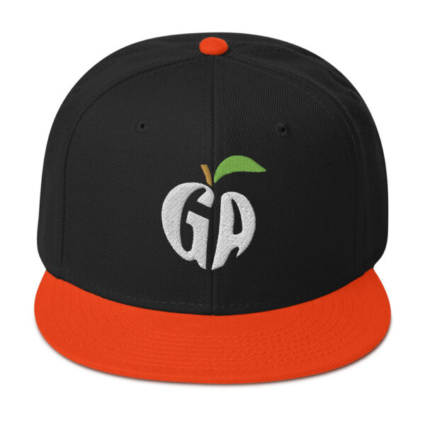 snapback-orange-black-black-front-68068fd225e0f.jpg Get Noticed with the Stylish GA Snapback Hat - Perfect for Any Occasion