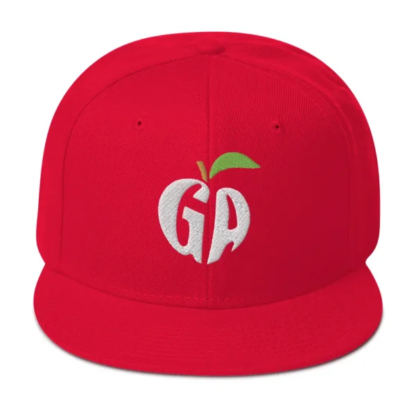 snapback-red-front-68068fd22f7c2.jpg Get Noticed with the Stylish GA Snapback Hat - Perfect for Any Occasion