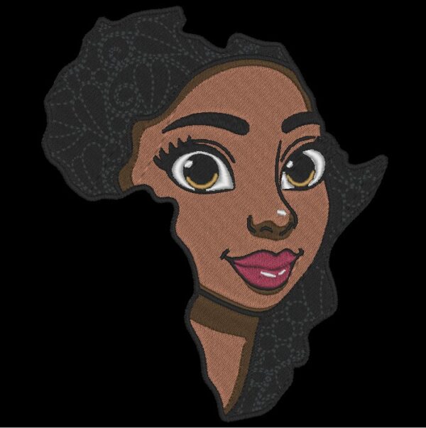 African Woman Face Inside Africa Continent wBlBkGr African Woman Embroidery Design - Africa Map Silhouette with Face: Unique and Vibrant African Artistry