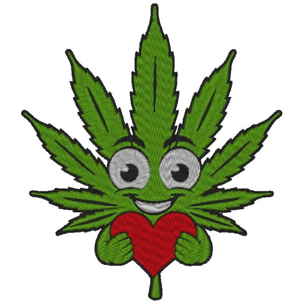 Premium Cannabis Leaf with Heart Embroidery Design - Stylish and Unique