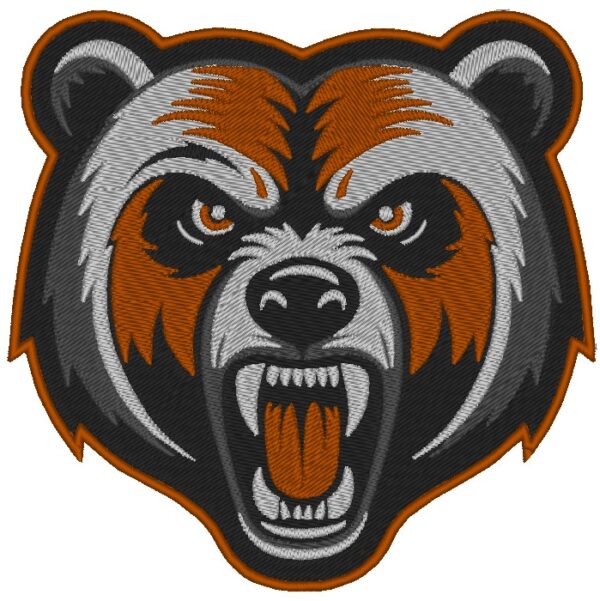 Fierce Angry Bear Face Embroidery Design - Unique Wildlife Pattern