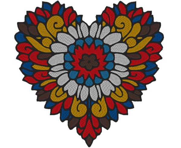 Beautiful Heart Floral Mandala Embroidery Design - DIY Craft Pattern