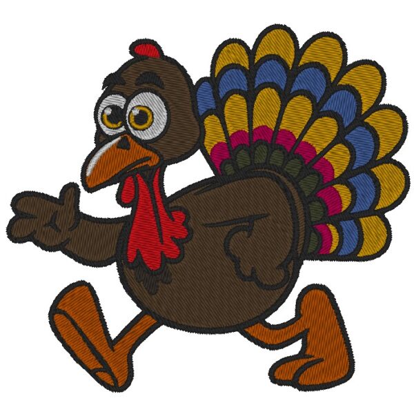 Turkey Trot Embroidery Design: Running Bird Pattern for Thanksgiving